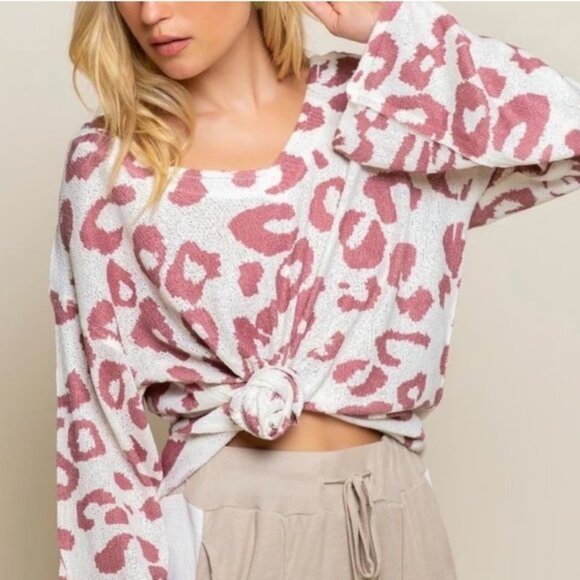 POL Berry Leopard Slub Knit‎ V-Neck Light Weight Sweater size M - Picture 9 of 9